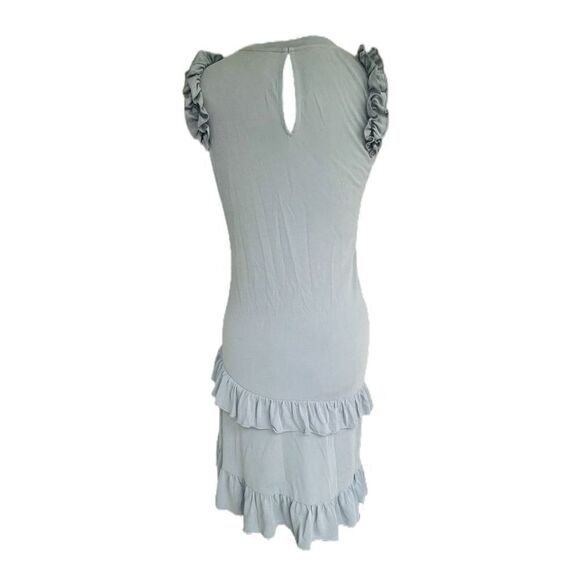 Violet Weekend Dusty Blue Rhinestone & Pearl Sleeve Ruffle Dress Size Small - Picture 5 of 9